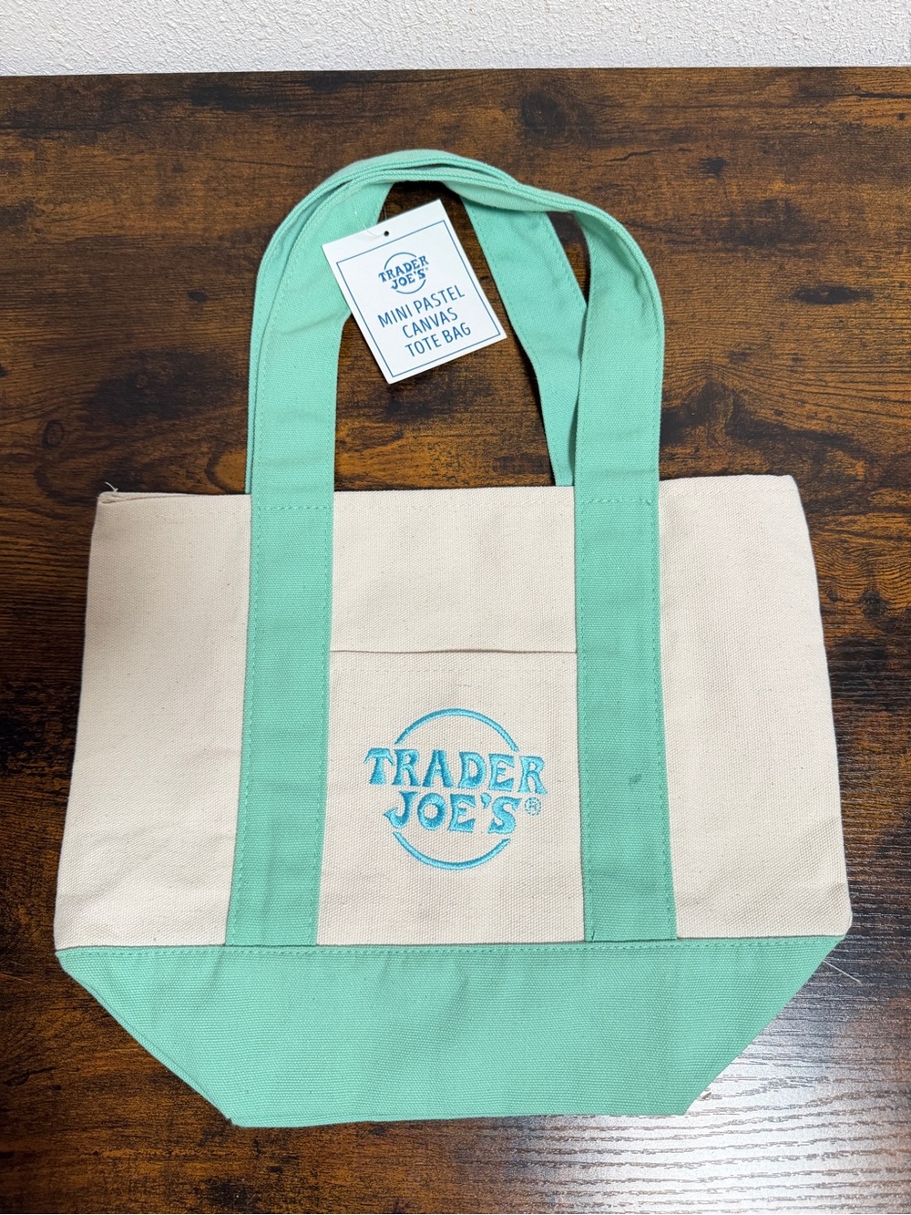 💚 Trader Joe’s Mini Pastel Canvas Tote Bag – Mint Green